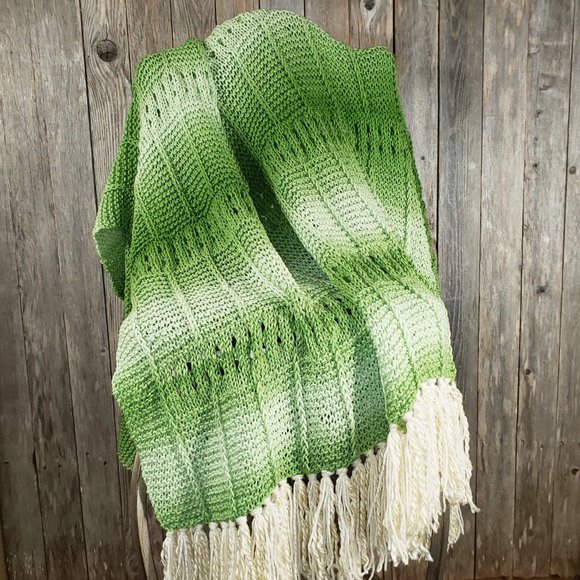 NEW Green Ombre Handmade Knitted Afghan Throw Knit Handmade Artisan Decor Gift - Picture 3 of 12
